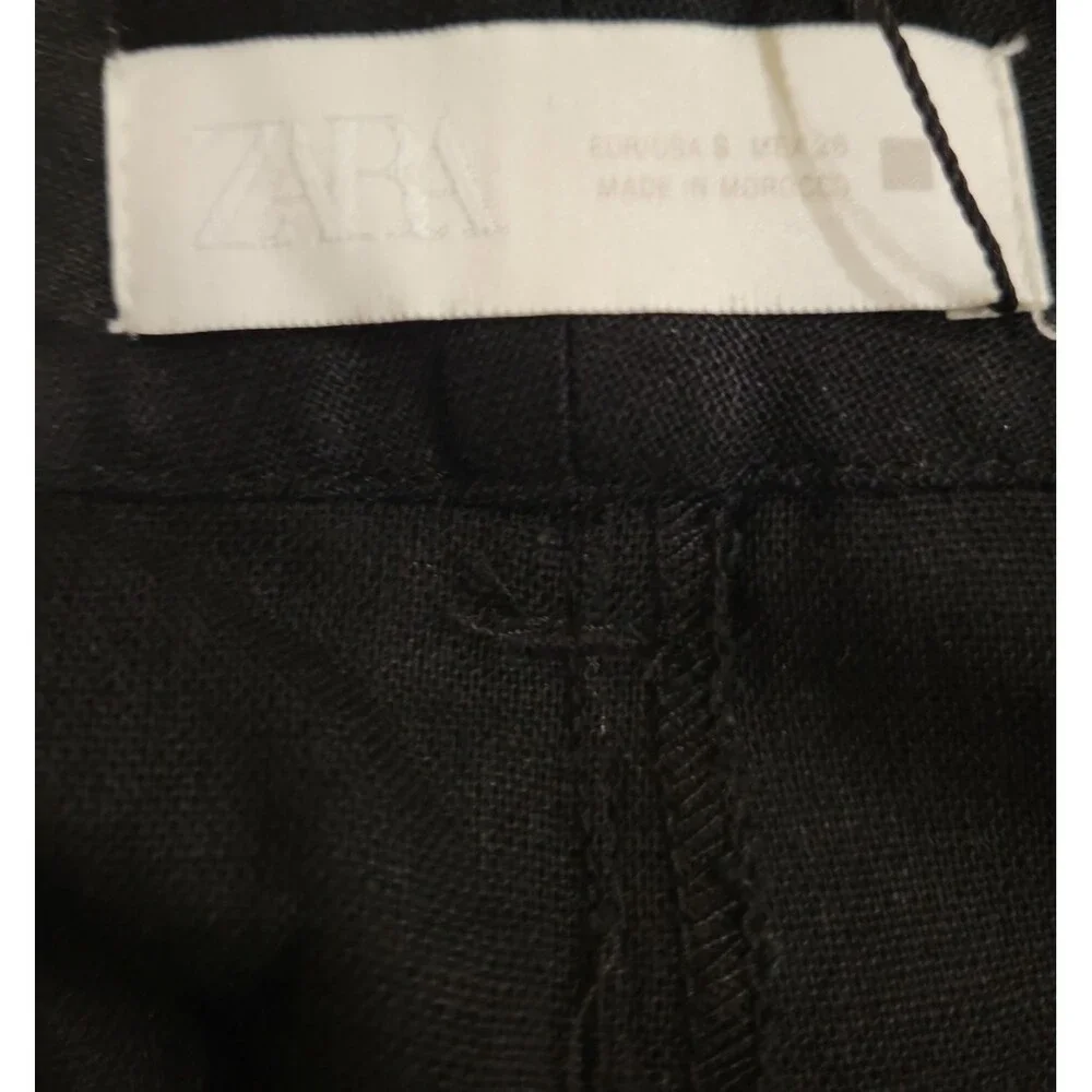 NWT ZARA Black Linen Wide Leg Ankle Pants Women’s S Preppy Modern Work Business